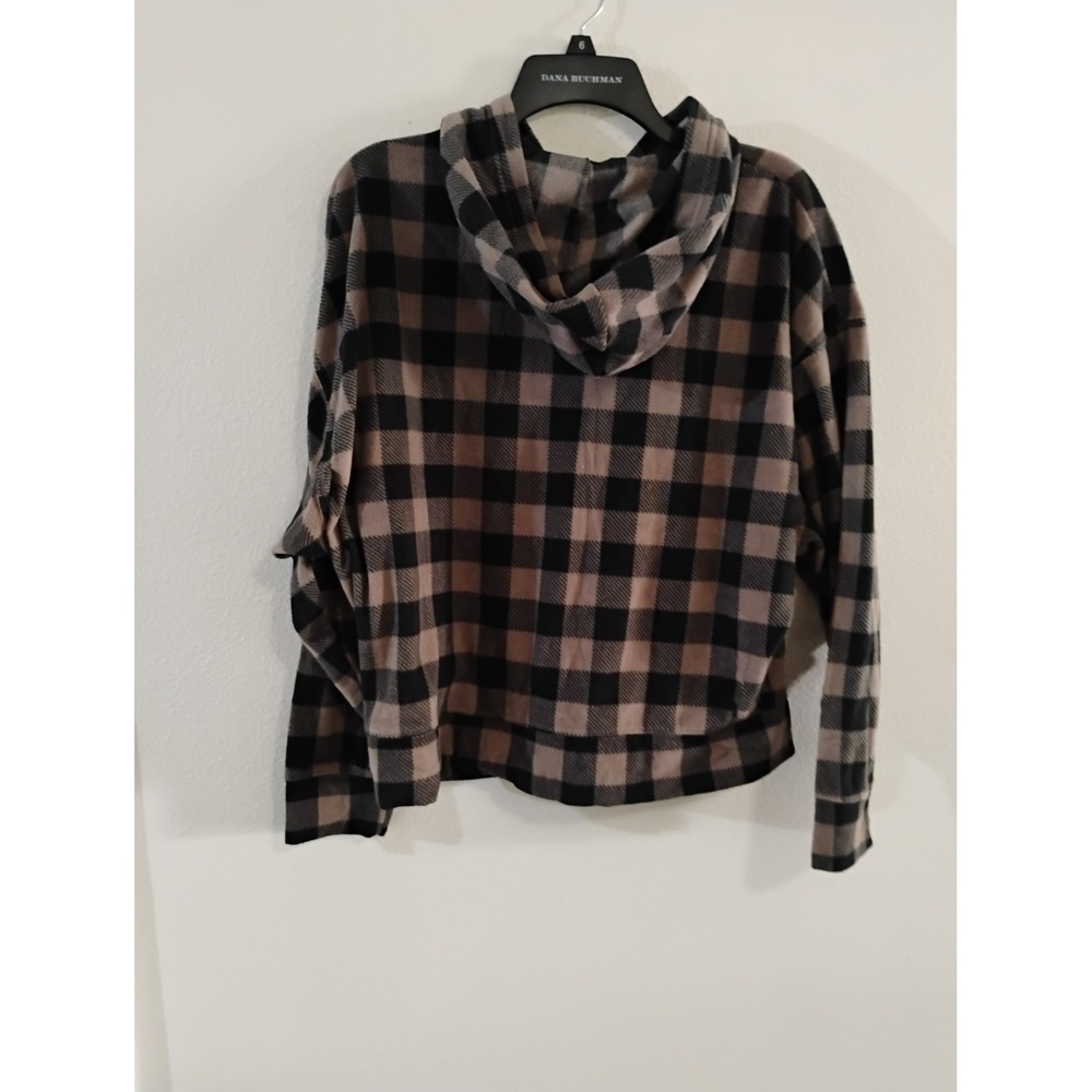 Victoria's Secret PINK Buffalo Plaid Fleece Hoodie Sleepwear Brown Black Medium
